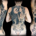 Chris DeLauder Tattoo Artist black and grey whole back and sides