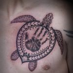 Chris DeLauder Tattoo Artist black and grey poly turtle