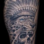 Chris DeLauder Tattoo Artist black and grey skull headdress