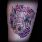 Emily Graven Tattoo Artist color pig and flowers
