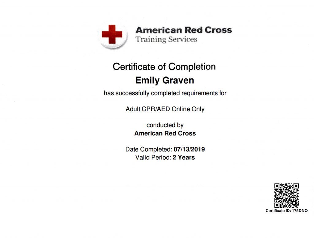 TATTOO MAFIA, INC. Emily Graven American Red Cross CPR/AED 2019