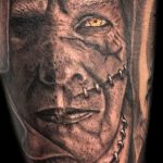 Lisa DeLauder Tattoo Artist black and grey frankenstein closeup