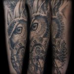 Chris DeLauder Tattoo Artist black and grey owl and clock